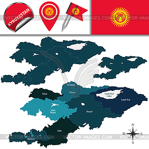 Map of Kyrgyzstan with named regions - vector image