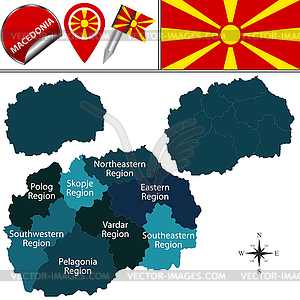 Map of Macedonia with statistical regions - vector clipart