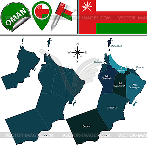 Map of Oman with named governorates - vector clip art