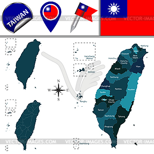 Map of Taiwan with named divisions - vector image