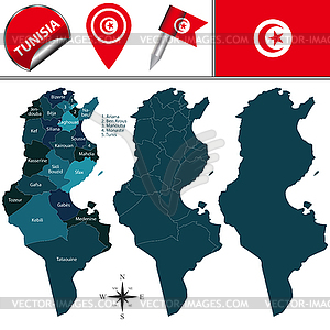 Карта Туниса с названных губерний - клипарт в векторном виде