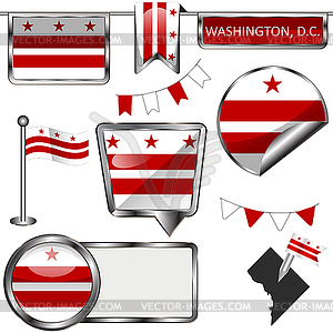 Glossy icons with flag of Washington DC - vector image