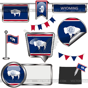 Glossy icons with flag of state Wyoming - vector clipart