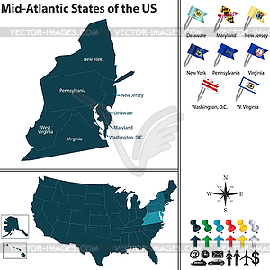 Mid Atlantic States of United States - royalty-free vector clipart