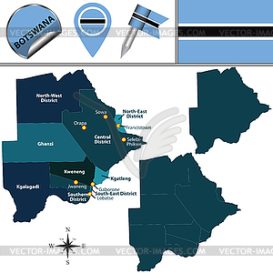 Карта Ботсваны названными районов - векторное изображение клипарта
