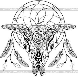 Bull Scull with Dream catcher - vector image