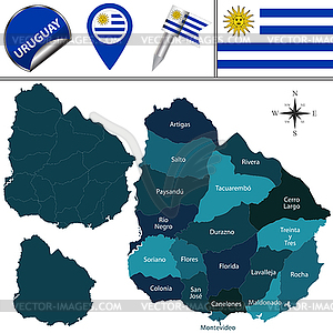 Map of Uruguay with Named Departments - vector image