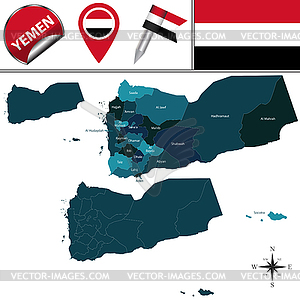 Map of Yemen with Governorates - vector clip art