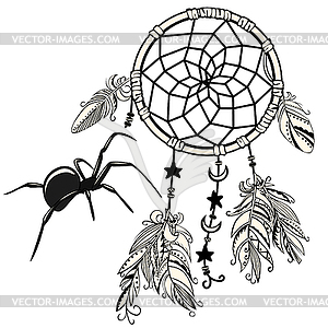 Dream Catcher with Spider - vector image