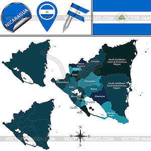 Map of Nicaragua with Named Departments - vector clipart