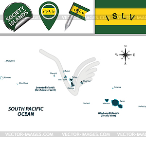 Map of Society Islands, French Polynesia - vector image