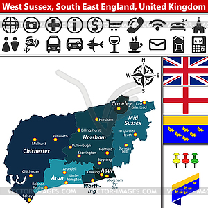 West Sussex, South East England, UK - vector image