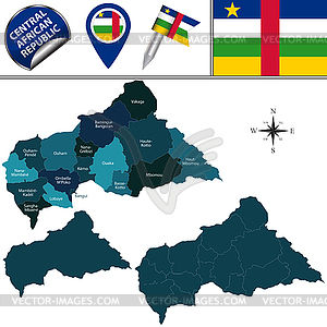 Map of Central African Republic with Named - vector clip art