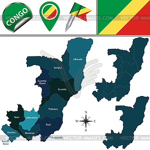 Map of Congo with Named Departments - royalty-free vector image