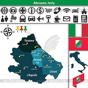 Abruzzo with regions, Italy - vector image