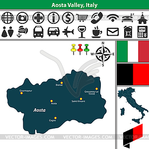 Aosta Valley with regions, Italy - vector image