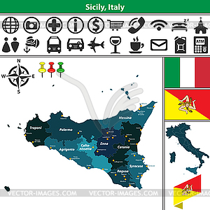 Sicily with regions, Italy - vector image