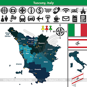 Тоскана с регионами, Италия - векторное графическое изображение