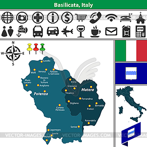 Basilicata with regions, Italy - vector clip art