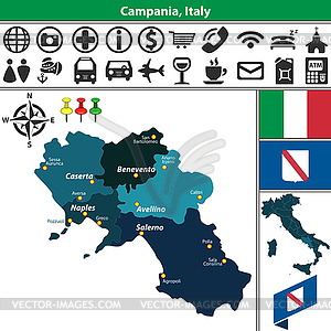 Campania with regions, Italy - color vector clipart