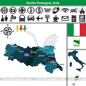 Emilia Romagna with regions, Italy - vector clip art