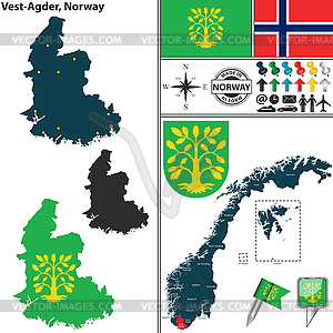 Карта Vest Agder, Норвегия - векторный графический клипарт