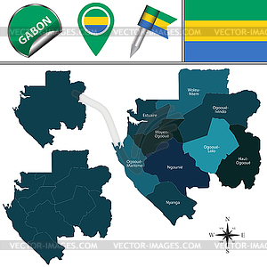 Map of Gabon with Named Provinces - vector clipart