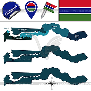 Map of Gambia with Named Subdivisions - vector clip art