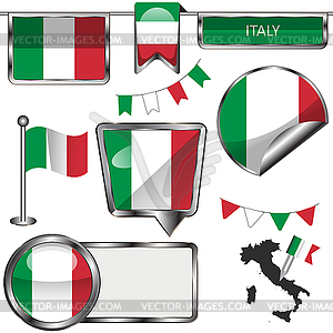Glossy icons with flag of Italy - vector clipart