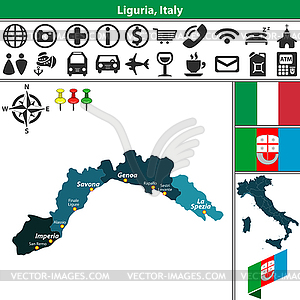 Liguria with regions, Italy - vector image