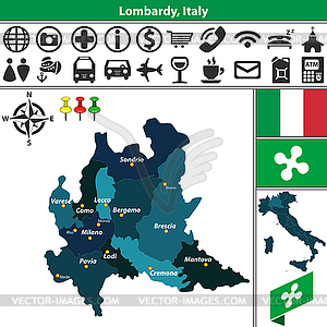 Lombardy with regions, Italy - vector clipart