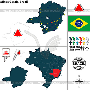 Map of Minas Gerais, Brazil - vector clipart