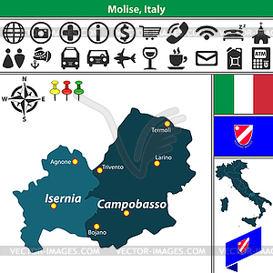 Молизе с регионами, Италия - цветной векторный клипарт
