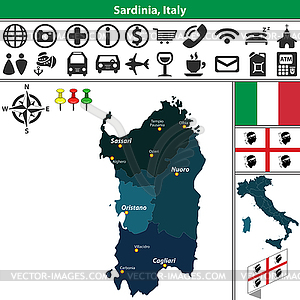 Sardinia with regions, Italy - vector image