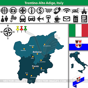 Трентино-Альто-Адидже с регионами, Италия - векторный графический клипарт