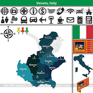 Veneto with regions, Italy - vector clip art