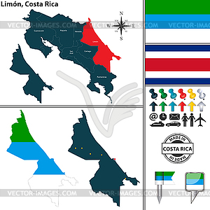 Map of Limon, Costa Rica - vector clipart