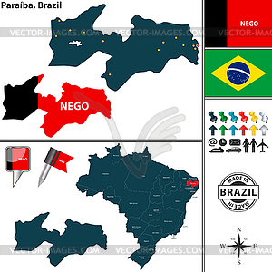 Map of Paraiba, Brazil - vector clipart