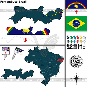 Map of Pernambuco, Brazil - vector image