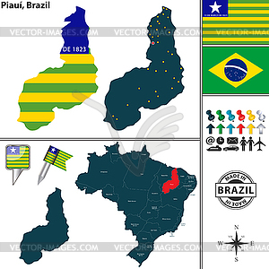 Карта Пиауи, Бразилия - векторный клипарт Royalty-Free