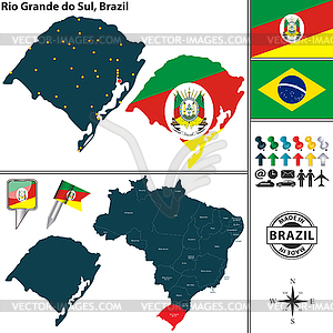 Карта Рио-Гранде-ду-Сул, Бразилия - клипарт в векторе