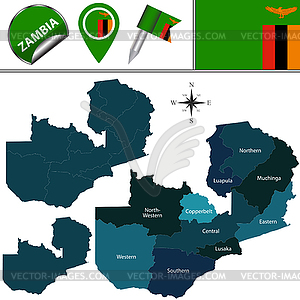 Map of Zambia with Named Provinces - vector clipart