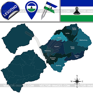 Map of Lesotho with Named Districts - vector clipart