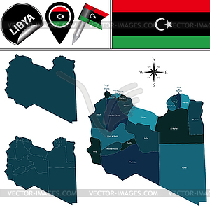 Map of Libya with Named Districts - stock vector clipart
