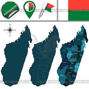 Map of Madagascar with Named Regions - vector clip art