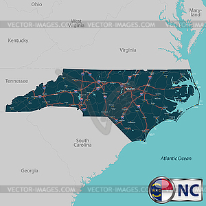 Map of state North Carolina, USA - vector image