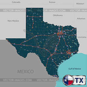 Map of state Texas, USA - vector image