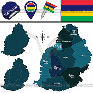 Map of Mauritius with Named Districts - vector clipart