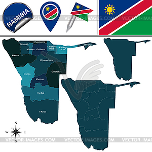 Карта Намибии с именованными регионов - изображение в векторном виде