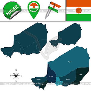 Map of Niger with Named Regions - vector image